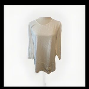 Chico’s Sz 2 ivory creamy white 3/4 sleeve asymmetrical hem cottagecore neutrals